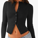 Womens Long Sleeve Tops Fall Lightweight Cardigan Cropped Going Out Shirts Ribbed Button Down Cute Trendy 2025 Size L