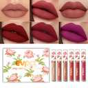 evpct 6Pcs Peony Flower Liquid Matte Lipstick Set,Dark Red Purple Permanent Lipsticks Lip Stain Set for Women Long Lasting Waterproof 24 Matt Lippies labiales larga duracion 24 (1 Count (Pack of 6))