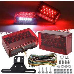 Partsam 6" Rectangular LED Combination Tail Lights Kit Red, 12V LED Submersible Sealed Rectangular Boat Trailer Stop Turn Tail License Plate Brake Running Light Kit w/25ft Wiring Harness 4Pin+Bracket