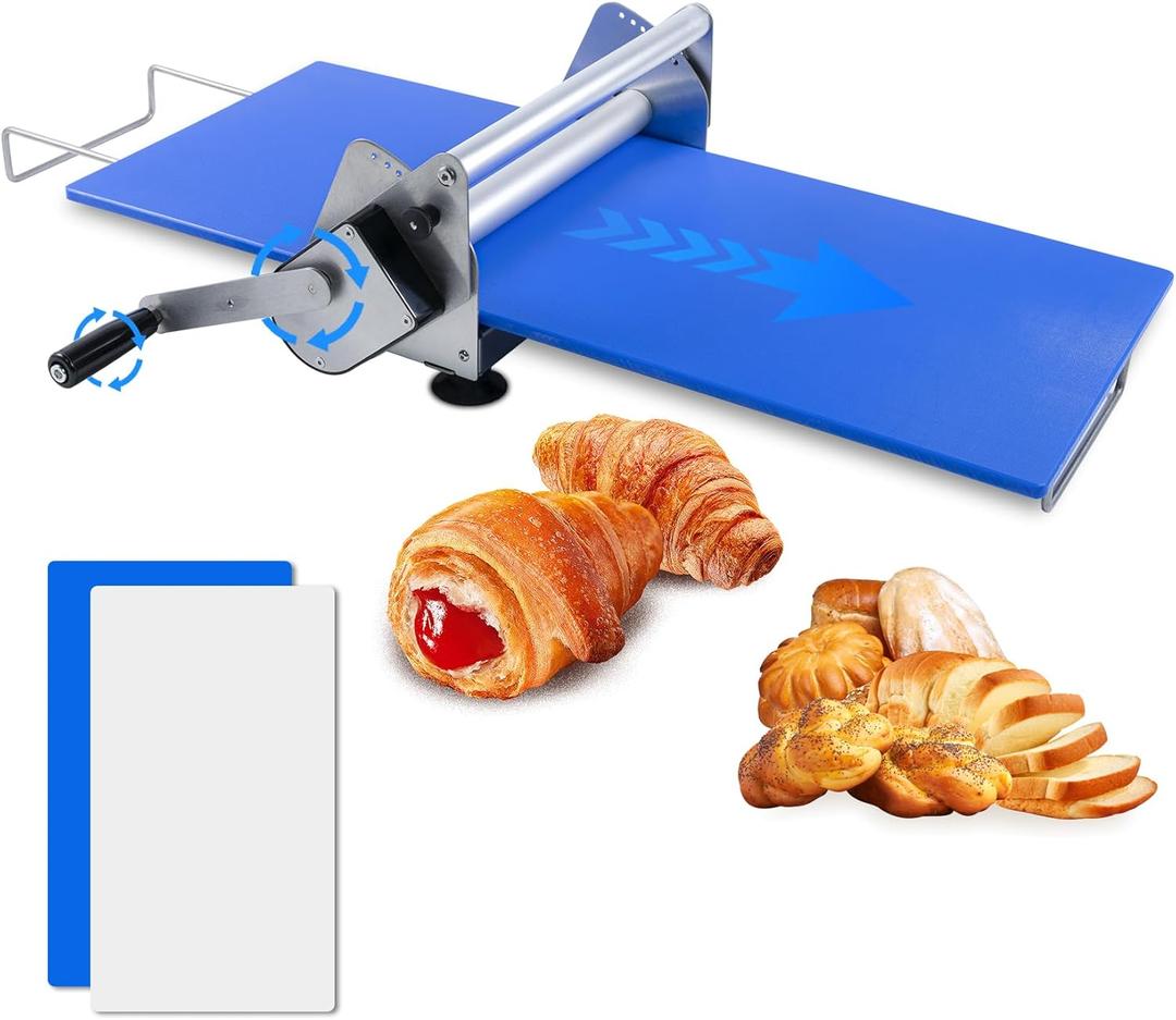 Folding Dough Rolling MachineManual Dough Sheeter Compact Dough Sheeter Machine For Bakery PizzaDough Machine With Adjustable Thickness, Stainless Steel2 Rolling Boards