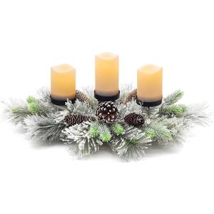 Christmas Centerpiece Table Decorations, Handcrafted Snowy Pine Cones and Pine Needles with 3 Candle Holders for Dining Table Fireplace Mantel - 27.5 in (Cedar)