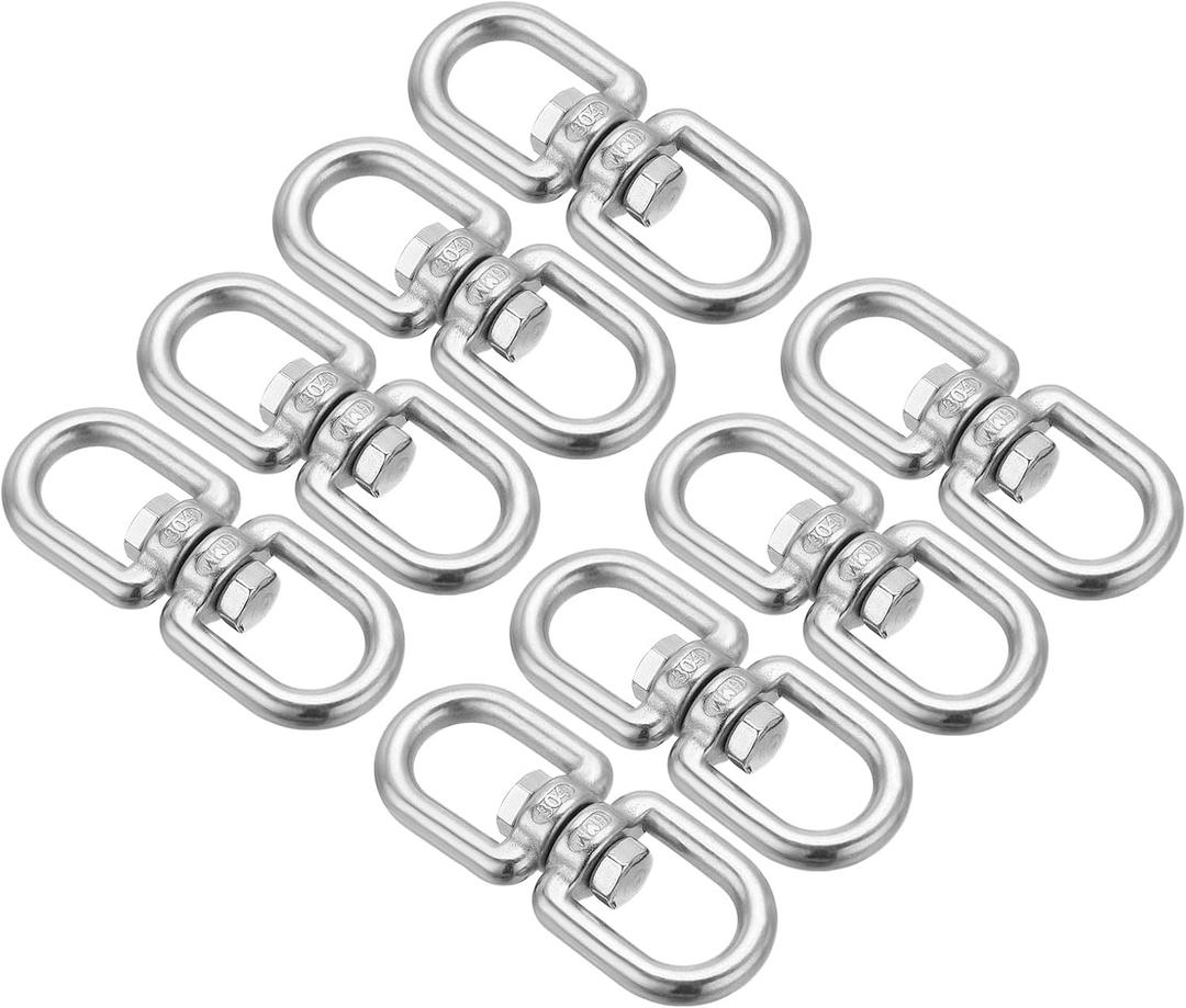 PATIKIL Double Ended Swivel Eye Hook M6 Working Load 120kg/264 lbs, 8 Pack 304 Stainless Steel Eye to Eye Swivel Shackle Ring Connector for Marine Mooring Hanging