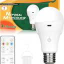 Neporal MagicGlow Rechargeable Light Bulbs with Remote, 3 Colors Shift + Stepless Dimmable Battery Light Bulbs, USB Rechargeable, A19, Up to 24 Hours (3000-6000K, 1, Count)