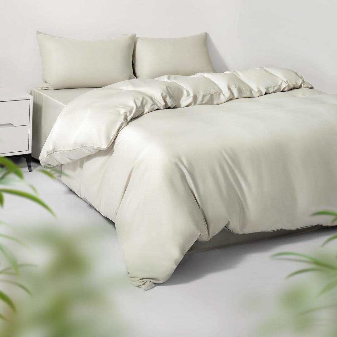 HOT SLEEPER SHEETS Twin/Twin XL Duvet Cover Set, 100% Viscose Derived from Bamboo, 2 Pieces, 1 Zipper Closure Duvet Cover (70"x90") and 1 Pillowcases (20"x30") Cooling & Silky Soft (Sand)