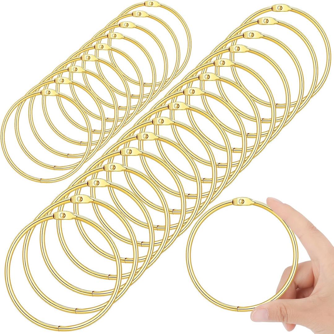24 Pack 4 Inches Large Loose Leaf Binder Rings Curtain Hooks Rings Shower Hook for Bath Room Curtain Glide Smoothly Round Shower Rings Snap Joint Design (Gold)