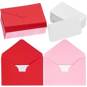 Jiebor 100 Sets Small Valentines Day Blank Cards with Small Envelopes Pink Gift Cards Wedding Invitation Envelopes for Mother's Day 3.14 x 4.52 Inch