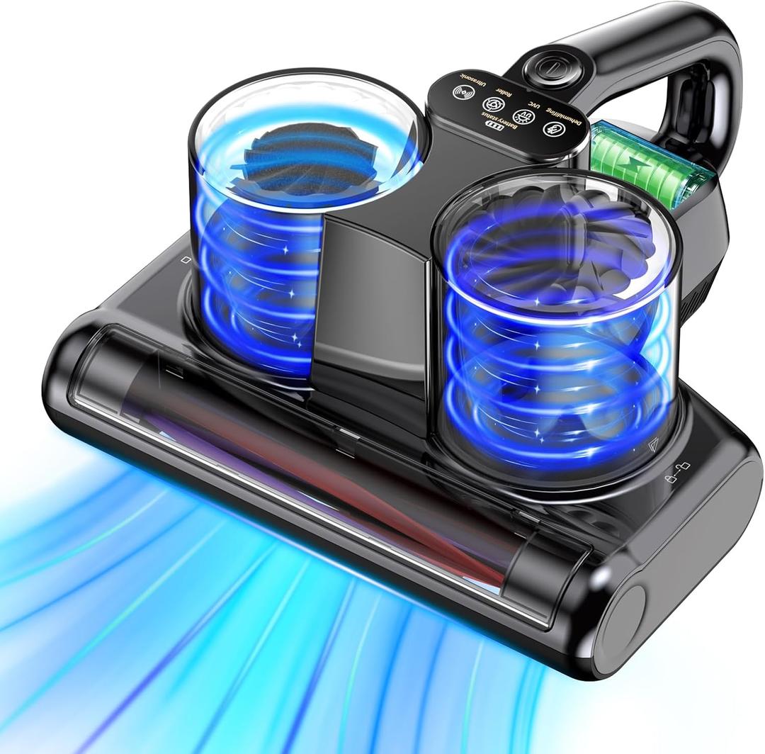 Mattress Vacuum Cleaner Cordless Bed Vacuum with 16Kpa Suction 253.7nm UV-C Light, Ultrasonic Technology, HEPA Filtration, Built-in 4*2500 mAh Battery, High/Low Dual Modes, Replacement Filter Included (Gunmetal Gray)