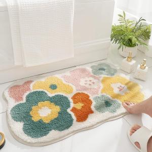 Flower Bath Rug for Bathroom, Super Soft Fluffy Rug Home Floor Mat Floral Carpet Water Absorption Machine Washable Bath Mat for Bedroom and Bathroom, 15.7 x 23.6 Inches, Yellow Flower