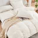 HYMOKEGE Ivory California King Comforter Set Seersucker 7 Pieces, All Season Luxury Bed in a Bag for Bedroom, Bedding Set with Comforters, Sheets, Pillowcases & Shams