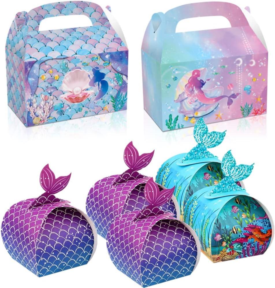 28 Pack Mermaid Party Favor Treat Boxes - Paper Gift Bags, Goodie Candy Present Boxes - Under The Sea Theme Party Supplies Decoration for Girl's Birthday and Baby Shower (Multicolor)