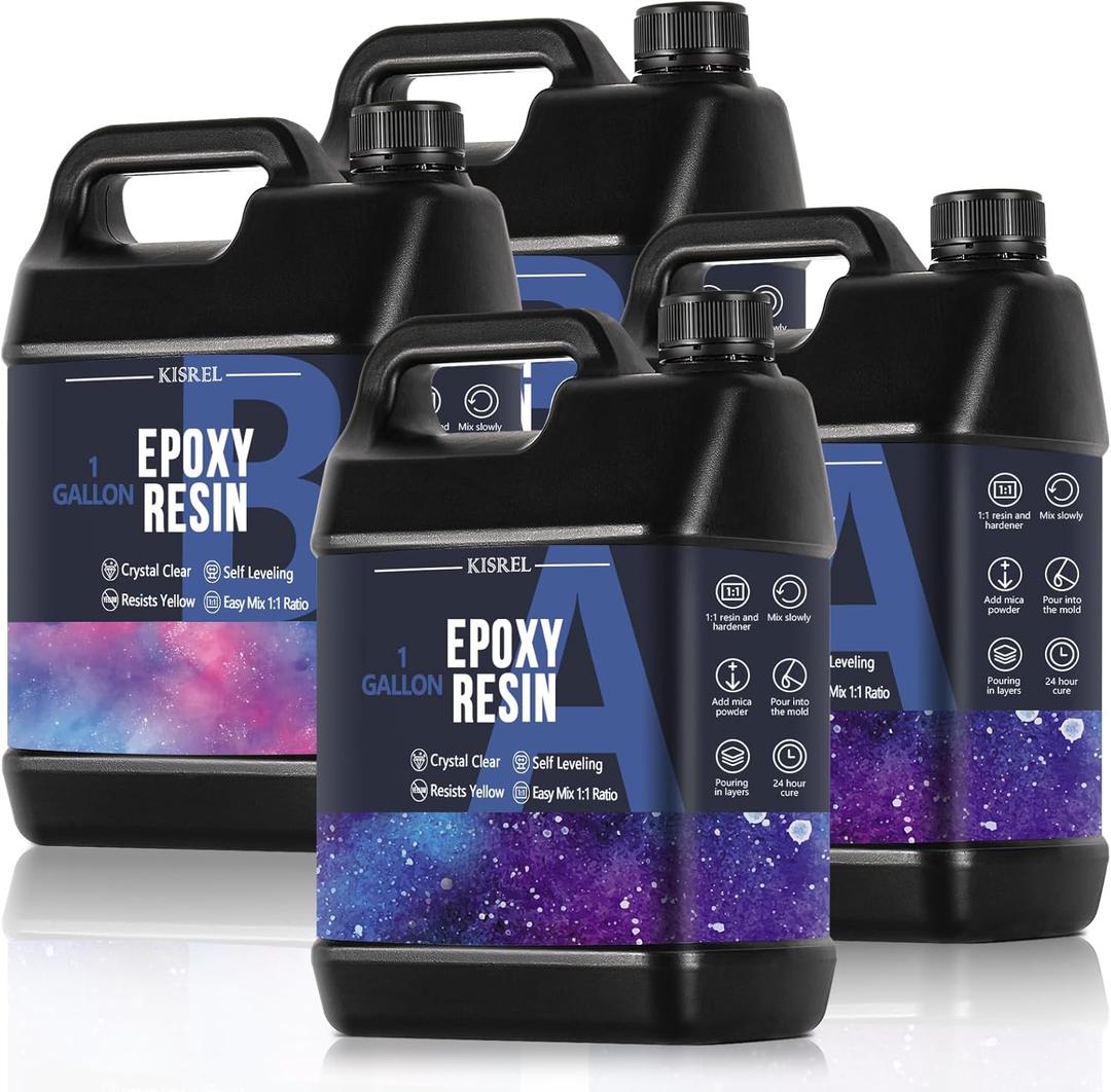 KISREL Crystal Clear Epoxy Resin Kit - 4 Gallon - No Yellowing, No Bubble Art Resin for Crafts, Jewelry, Wood & Molds