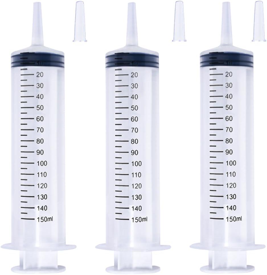 150ml Large Syringes for Liquid, Oral, Scientific Labs, Measurement, Dispensing, with Cap- 3 Pack 150 ml Syringe