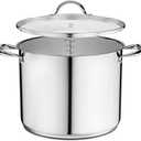 Stainless Steel Stockpot with Tempered Glass Lid 14 Quart, Durable 18/0 Stainless Steel, Impact-Bonded Base for Even Heating, Riveted Handles, Oven & All Stove Compatible, Safe Up To 500F (260C)