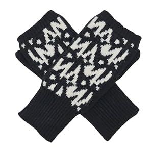 BRUCERIVER Womens Winter Knit Soft Fingerless Mitten Gloves Geometry Design On Top Black One Size