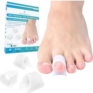 Byehambuni Hammer Toe Straightener, 6 Pack Hammer Toe Corrector for Women, Gel Toe Straighteners for Curled, Crooked, Bent, Claw, Hammertoes for Women and Men, 3 Different Sizes (White) (SML)