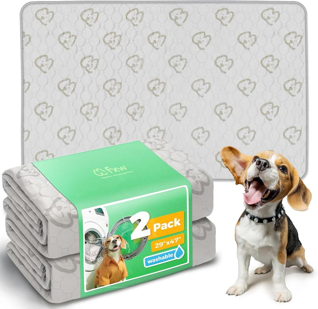 FXW Washable Pee Pads for Dogs, Puppy Pads with Super Absorbent, Specifically Designed for 48inch Cages, 29" x 47" Rectangle, Khaki, 2 Packs
