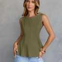 MEROKEETY Women's Summer Sleeveless Tank Tops Crewneck Ruffle Flowy Peplum Babydoll Blouses Trendy Clothes (Green, S)