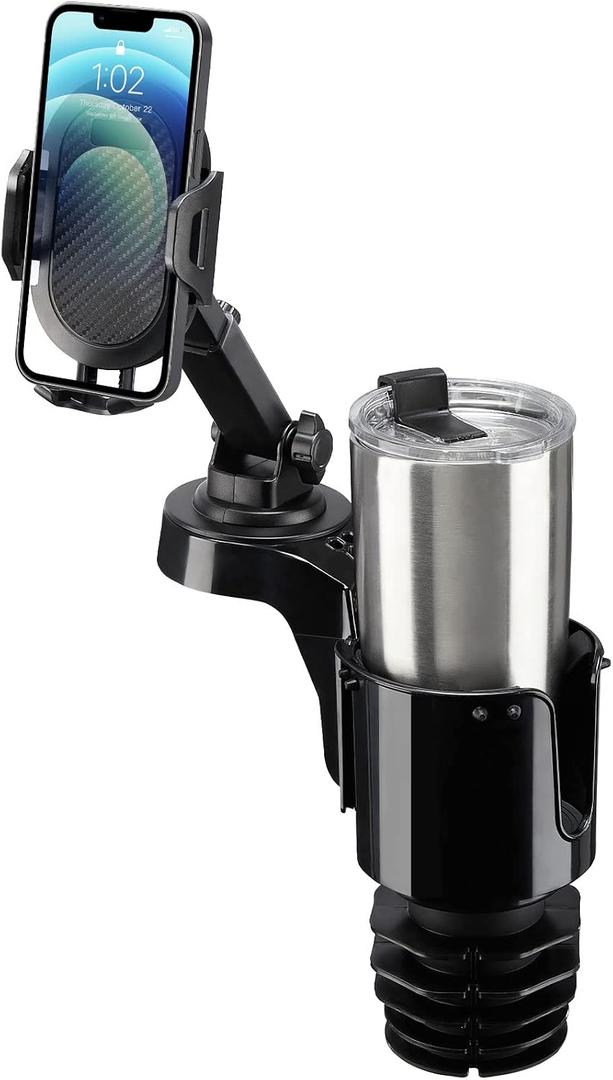 JOYTUTUS Cup Holder Phone Mount for Car, Car Cellphone Large Adapter Long Arm with 360 Degree Rotation, Compatible iPhone, Samsung & All Smartphones,Black,1 Pack