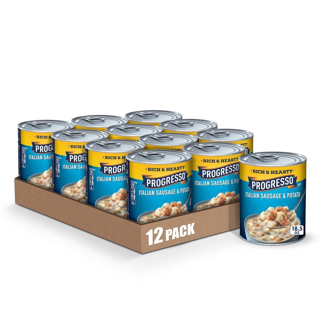 Progresso Rich and Hearty, Italian Sausage and Potato Canned Soup, Gluten Free, 18.5 oz (Pack of 12)