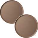 CURTA 2-Pack Restaurant Grade Non-Slip Tray, NSF, 14 Inch, Plastic Rubber Lined Round Serving Tray, Brown