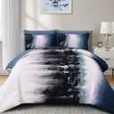 Dinjoy Ombre Blue Comforter Set Queen Size Gradient Navy Blue Black Boho Bedding Set for Teen Men Women 7 Pieces Bed in A Bag Bohemian Bed Set with Comforter, Sheets, Pillowcases & Shams