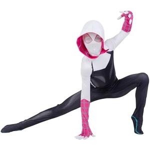 MARVEL Spider-Gwen Official Youth Zentai Halloween Costume - Hooded Spandex Jumpsuit with Printed Design and Pull On Mask, S