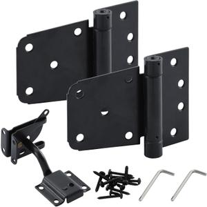 HOME MASTER HARDWARE Self-Closing Gate Kit Black - 3.5 in Spring Tee Hinges 2 Pack + Self-Adjusting Gate Latch 1 Pack