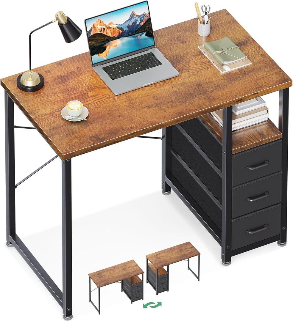 AODK 32" Small Computer Desk with Fabric Drawers, Kids Girls Teen Study Writing Desk for Bedroom, Home Office Desk for Small Space, Vintage