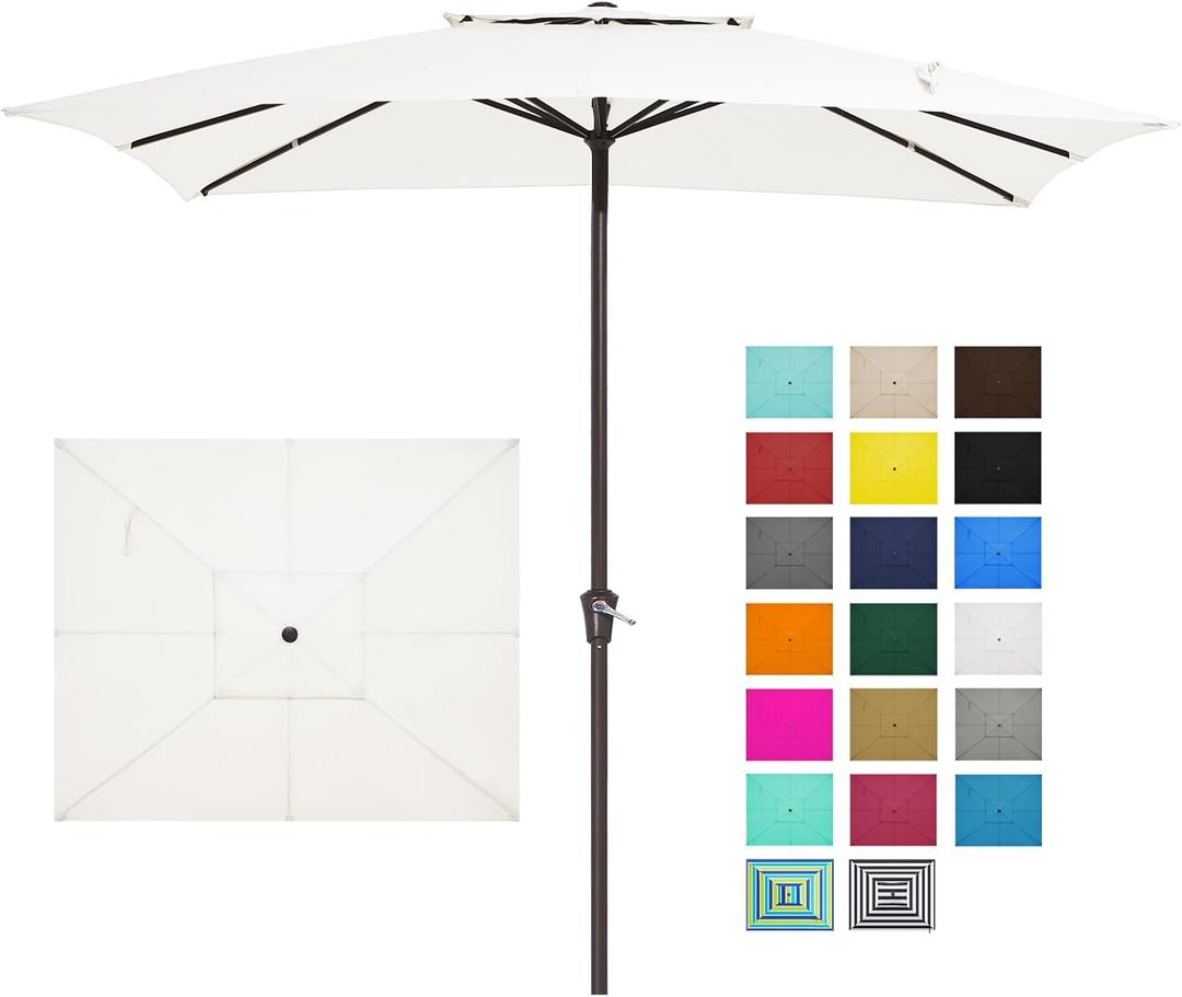 JEAREY 2-Tiers 8x10 ft Rectangular Patio Umbrellas Outdoor Table Market Umbrella w/Crank, 8 Sturdy Ribs, UV Protection Waterproof Sunproof(Cream White)