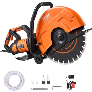 VEVOR Electric Concrete Saw, 16 in, 3200 W 15 A Motor Circular Saw Cutter with Max. 6 in Adjustable Cutting Depth, Wet Disk Saw Cutter Includes Water Line, Pump and Blade, for Stone, Brick Orange (16 inch)