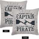 Throw Pillow Covers Funny Pirates Work Like Captain Play Pirate Boat Pillow Case 18x18 Inch Cushion Cover for Home Party (Hus-092)