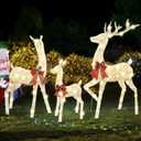 Lulu Home Christmas Yard Decoration, 3-Piece Large Pre-lit White Reindeer with 210 LEDs Warm White Lights, 60" H 3D Light Up Standing Reindeer Family for Lighted Holiday Display Indoor Outdoor