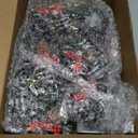 Set of 6 Christmas Mini Decorative Lanterns with Flickering LED Flameless Candle Hanging Lantern Decoration Bulk with Buffalo Plaid Bow Battery Included for Xmas Party (Black and White Bow)