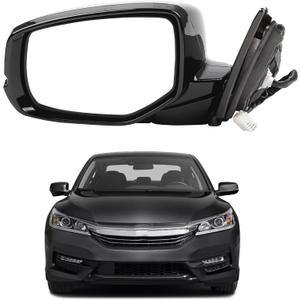 Dasbecan Left Driver Side Door Mirror Assembly Compatible with Honda Accord 2013-2017 Power Glass Heated with Turn Signal Light Replaces HO1320275 Black 6Pins