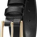 Huyfhksd Women's Belt Fashion Multicolored Waist Leather Belts for Jeans Pants with Pin Buckle, S, Gold Buckle Black