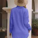 siliteelon Womens Button Down Shirts Cotton Long Sleeve Oversized Boyfriend Blouses Collared Dress Tops with Pockets (Blue, M)