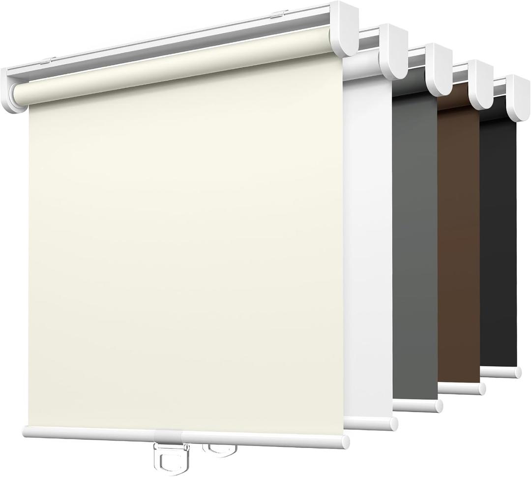 LazBlinds No Tools No Drill Cordless Roller Shades, 100% Blackout Roller Blinds for Windows, Thermal Insulated UV Protection Waterproof Roll Up Window Blinds and Shades, 32'' W x 72'' H, Cream