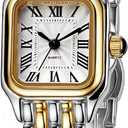 BESTKANG Watches for Women Vintage Square Classic Luxury Watch with Roman Numerals Dial Gold Silver Two-Tone Stainless Steel Band Elegant Dress Women's Wrist Watch