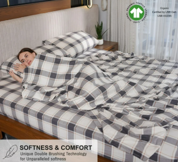 RUVANTI Flannel Sheets King Size  GOTS Certified 100% Organic Cotton, 4 Piece Warm, Soft & Breathable Set, Deep Pocket Snug Fit, Double Brushed Cozy All Season Bedding, Go Coral