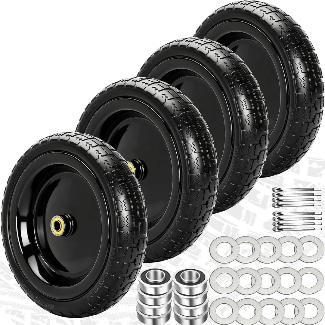 13" Flat Free Wheels Replacement for GOR Garden Cart Tires, 4.00-6 Solid Tires with 5/8"Bearings, 13" No Flat Wheels for GOR Garden Carts/Hand Trucks/Garden Carts
