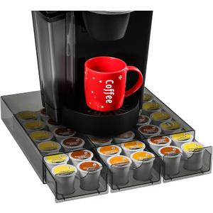 Sturdy Acrylic Coffee Pod Holder Organizer for K Cup, Under Brewer Sliding Drawer for K-cup, 36 Pods Storage for Kpods - Coffee Accessories for Keurig/Other Coffee Maker on Counter, Clear Black