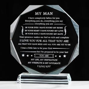 Movdyka to My Men Glass Keepsake Gifts for Him Husband from Wife Birthday Gifts for Husband Boyfriend Unique Laser Engraved Anniversary Christmas Unique Gifts for Him