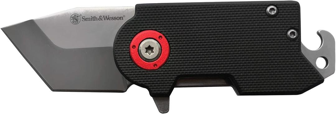 Smith & Wesson Benji 2.5in High Carbon S.S. Folding Keychain Knife with 1.75in Modified Tanto Blade and G10 Handle for Outdoor, Tactical, Survival and EDC,Black