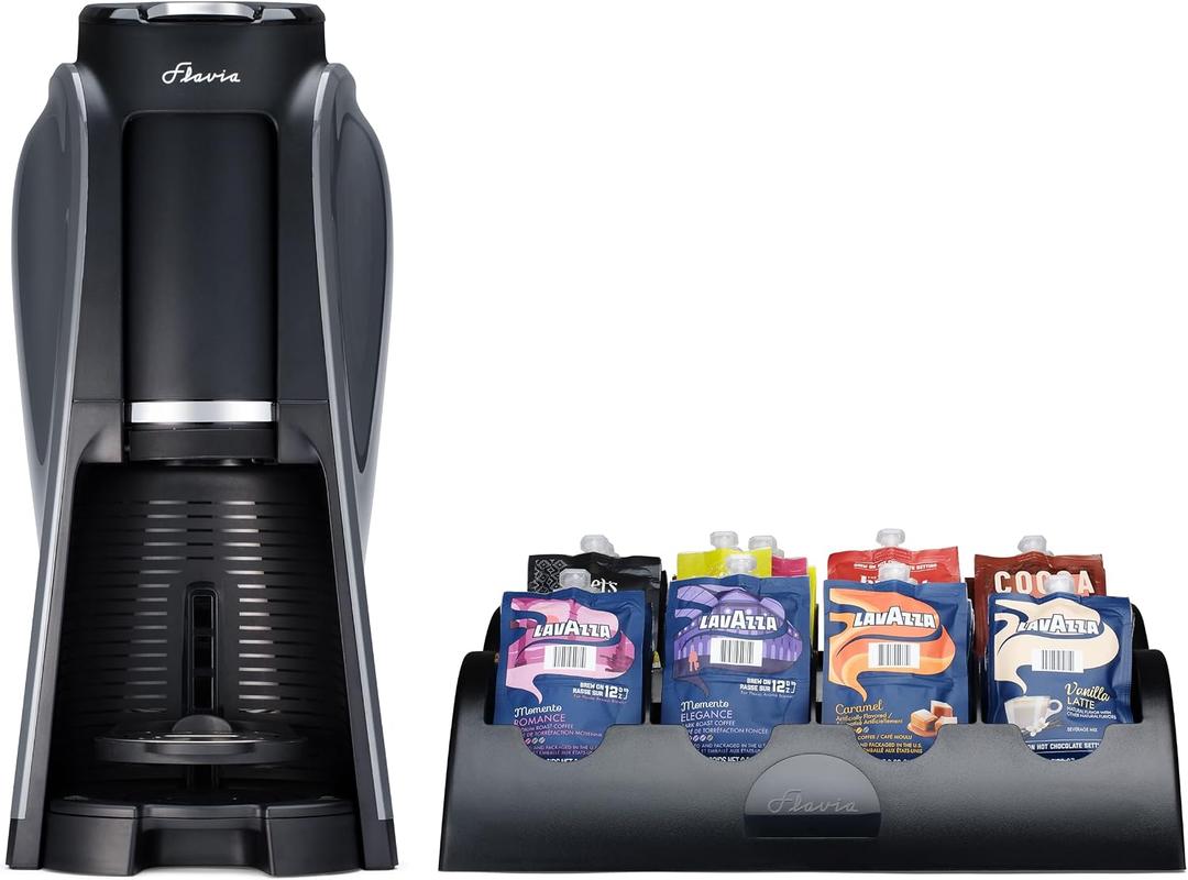 Flavia Aroma Brewer Bundle with 84 Freshpacks and 1 Merchandiser - Coffee Machine, Makes Coffee, Lattes, Tea, and other Hot or Iced Beverages, Multiple Brew Sizes, Black, Works ONLY with Freshpacks, BBD 03/17/27