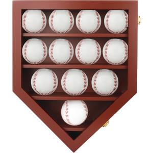 FramePro Baseball Display Case & Holder for 12 Balls - Cherry Wooden Shadow Box with HD Acrylic Front & UV Protection | Autographed Baseball Collector Case, Sports Memorabilia Display