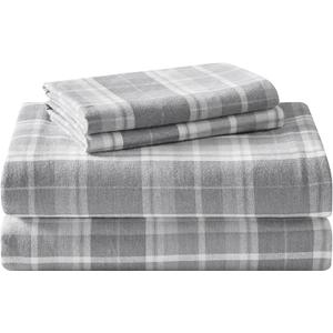 Laura Ashley - Flannel Sheets Full Size, Anti-Pilling & Wrinkle Resistant Cotton, Touchably Soft for All-Season Comfort - Bed Sheets with Matching Pillowcases & Fitted Sheet (Mulholland Plaid Grey)