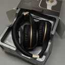 Riwbox Bluetooth Headphones, XBT80 Folding Stereo Wireless Bluetooth Headphones Over Ear with Microphone and Volume Control, Wireless and Wired Headset for PC/Cell Phones/TV/Gym (Black Gold)