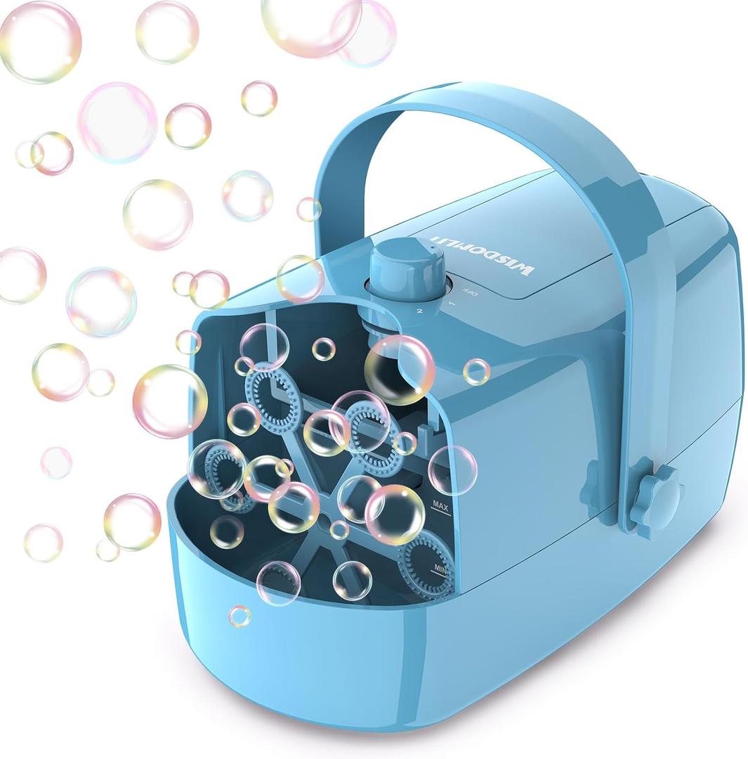 Wisdomlit Bubble Machine, 3-in-1 Bubble Maker, Bubble Blower with 3 Bubble Wheels, Make Small | Medium | Big Bubbles for Kids Toddlers, Bubble Toys for Indoor Outdoor Birthday Party (Blue)