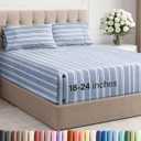 Extra Deep Pocket Queen Sheet Set - 4 Piece Breathable & Cooling Bed Sheets - Hotel Luxury Sheet Set - Ultra Soft, Wrinkle Free & Comfy - Fits Extra Deep Mattresses - Deep Pocket Blue Stripes 3 Sheets