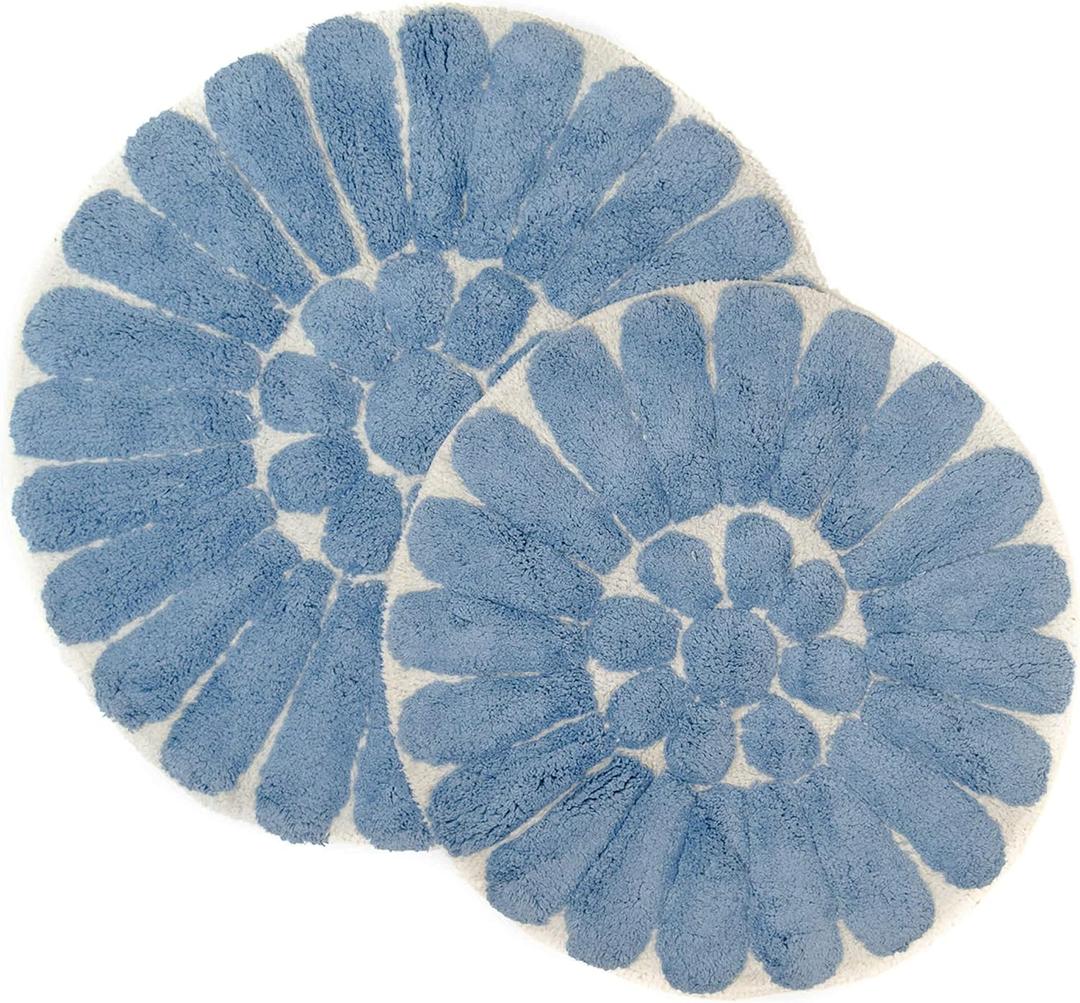 Chesapeake Bursting Flower 2 Pc. Off White & Blue Round Bath Rug Set 45951 (24" & 30")